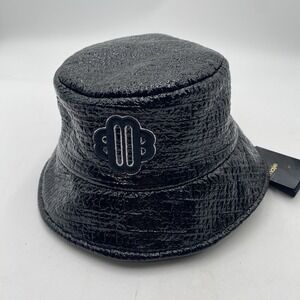 Maje Bucket Hat Black Vinyl Textured Pattern New With Tags Size TU OSFM